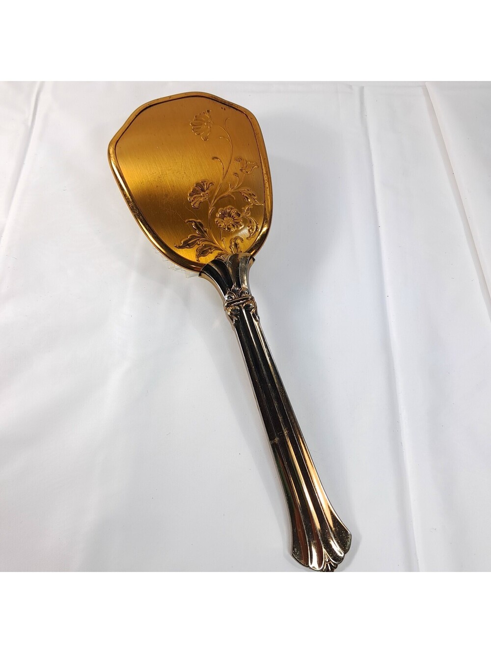 Vintage vanity hair brush gold tone floral flowers embossed art deco Nouveau